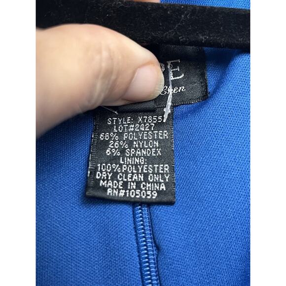 Xscape By Joanna Chen‎ Shirt Womens Medium Fitted V Neck Blue Shiny Button - Picture 7 of 9